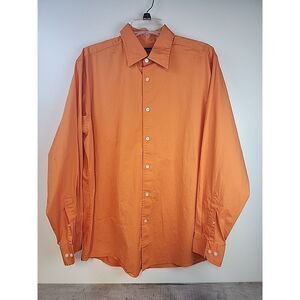 Murano Dress Shirt Men's Large Orange Long Sleeve Stretch Work Cotton Lycra